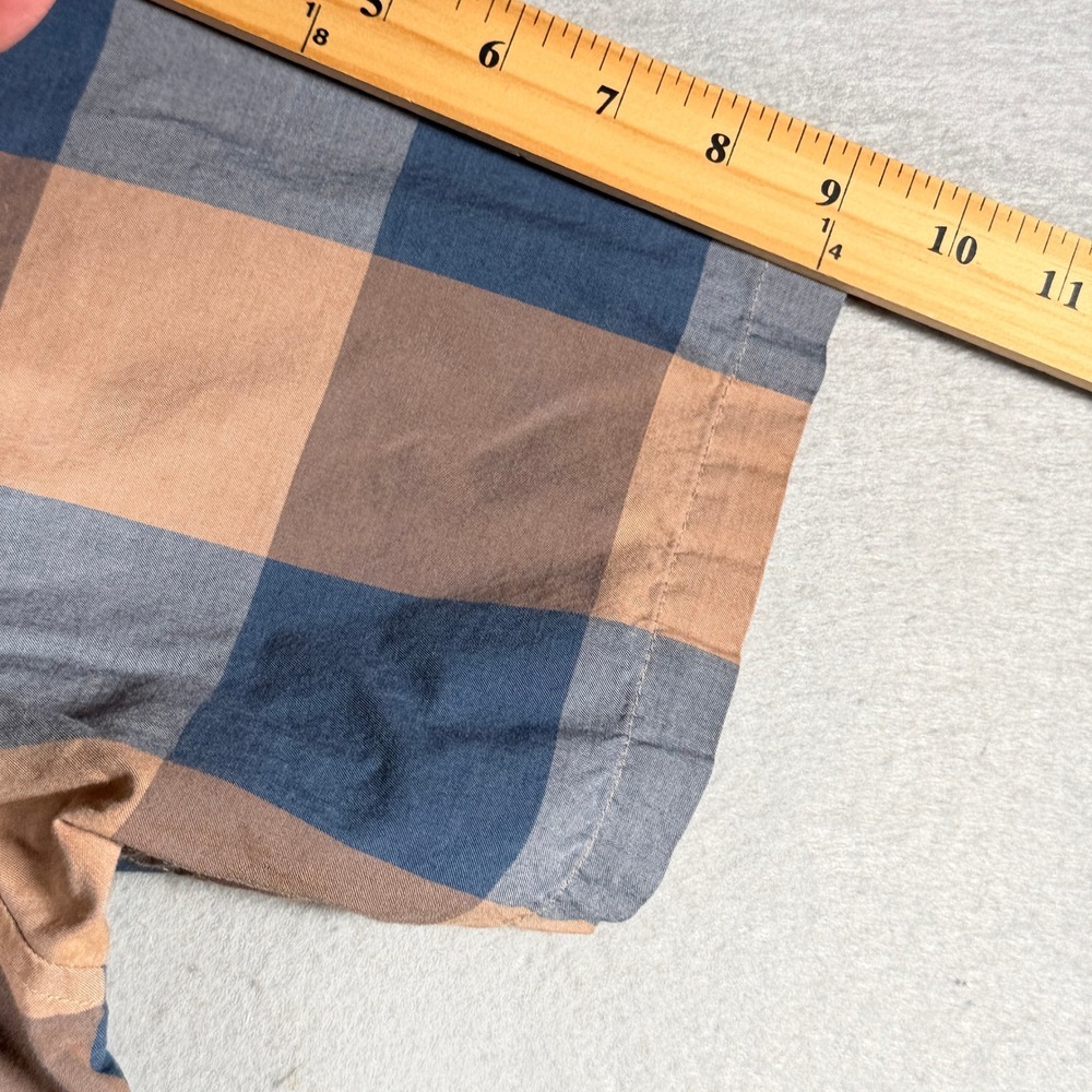 Patagonia Mens Organic Cotton Plaid Short Sleeve Button Down Shirt Brown Blue L - Picture 7 of 13